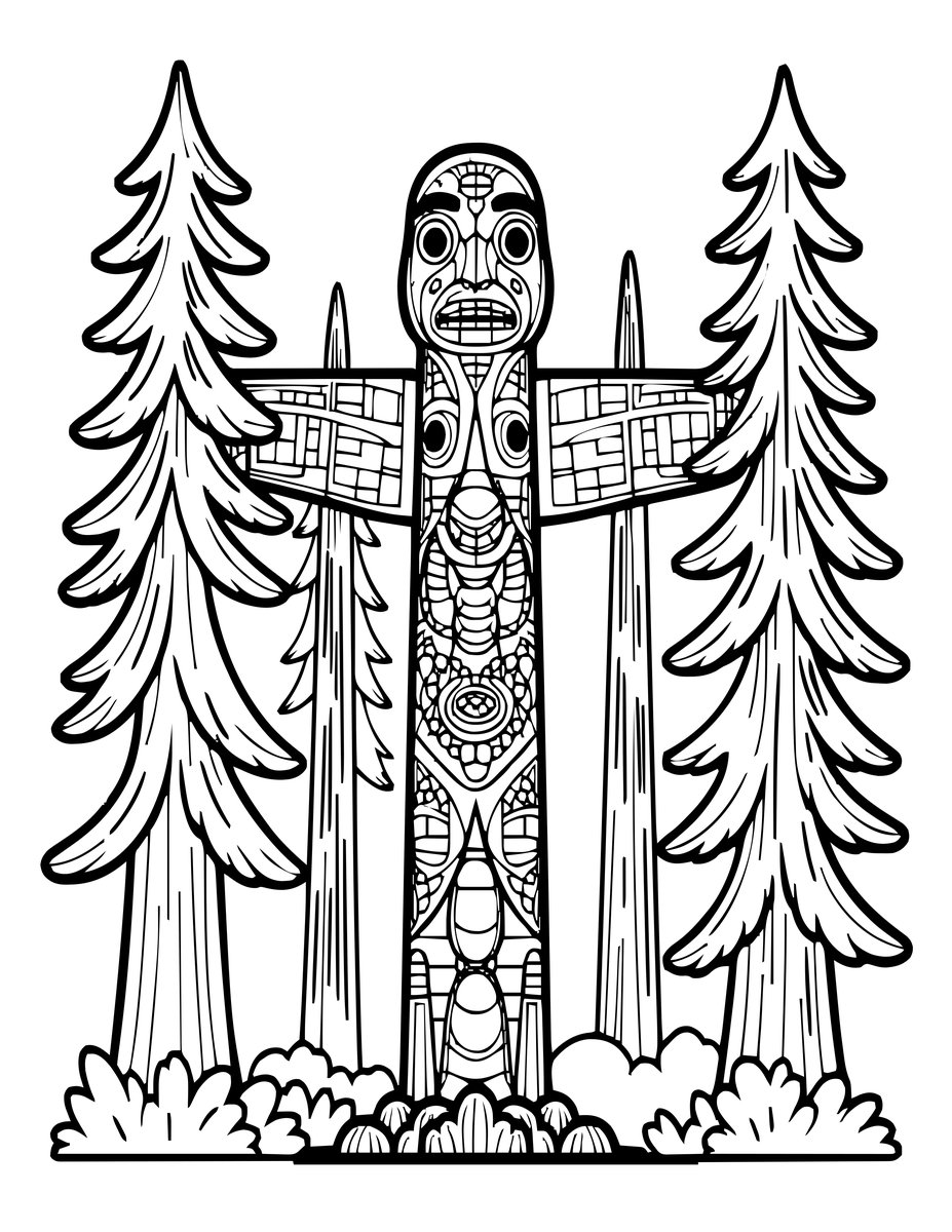 Totem in Forest - free printable coloring page
