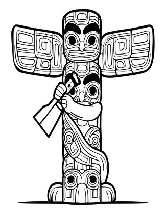 Totem Pole Carving - Free printable coloring page