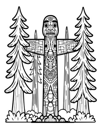 Totem in Forest - Free printable coloring page