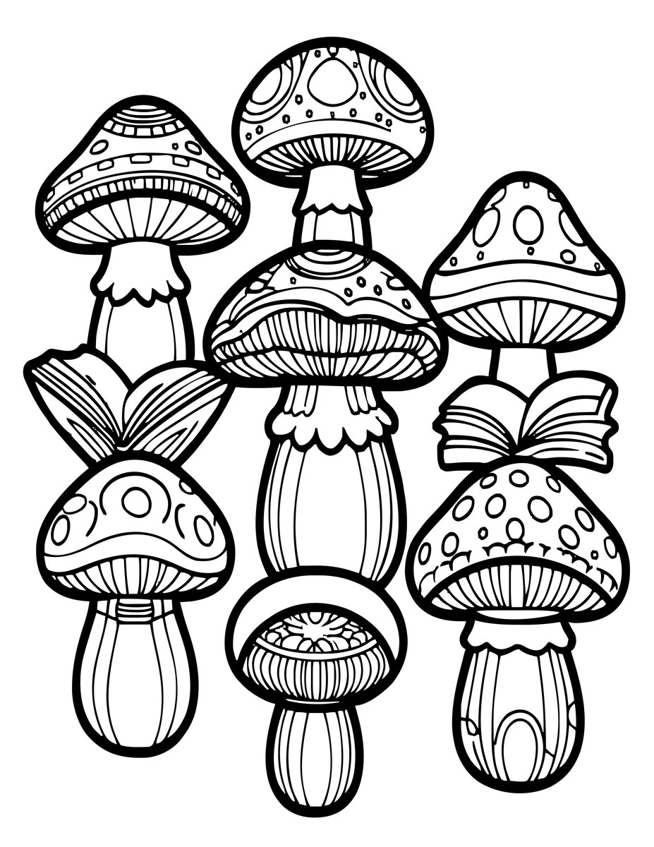 Mushroom Stools - free printable coloring page