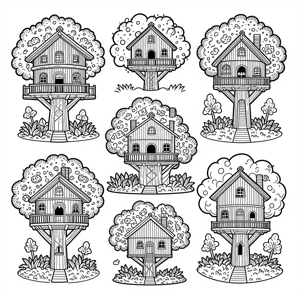 Treehouse Villages coloring pages collection - 30 free printable pages