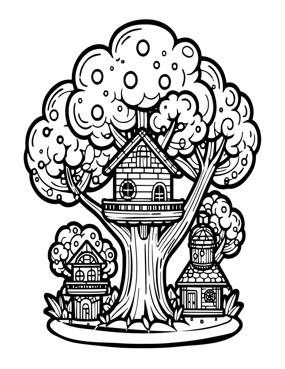 Fairy Treehouse - free printable coloring page