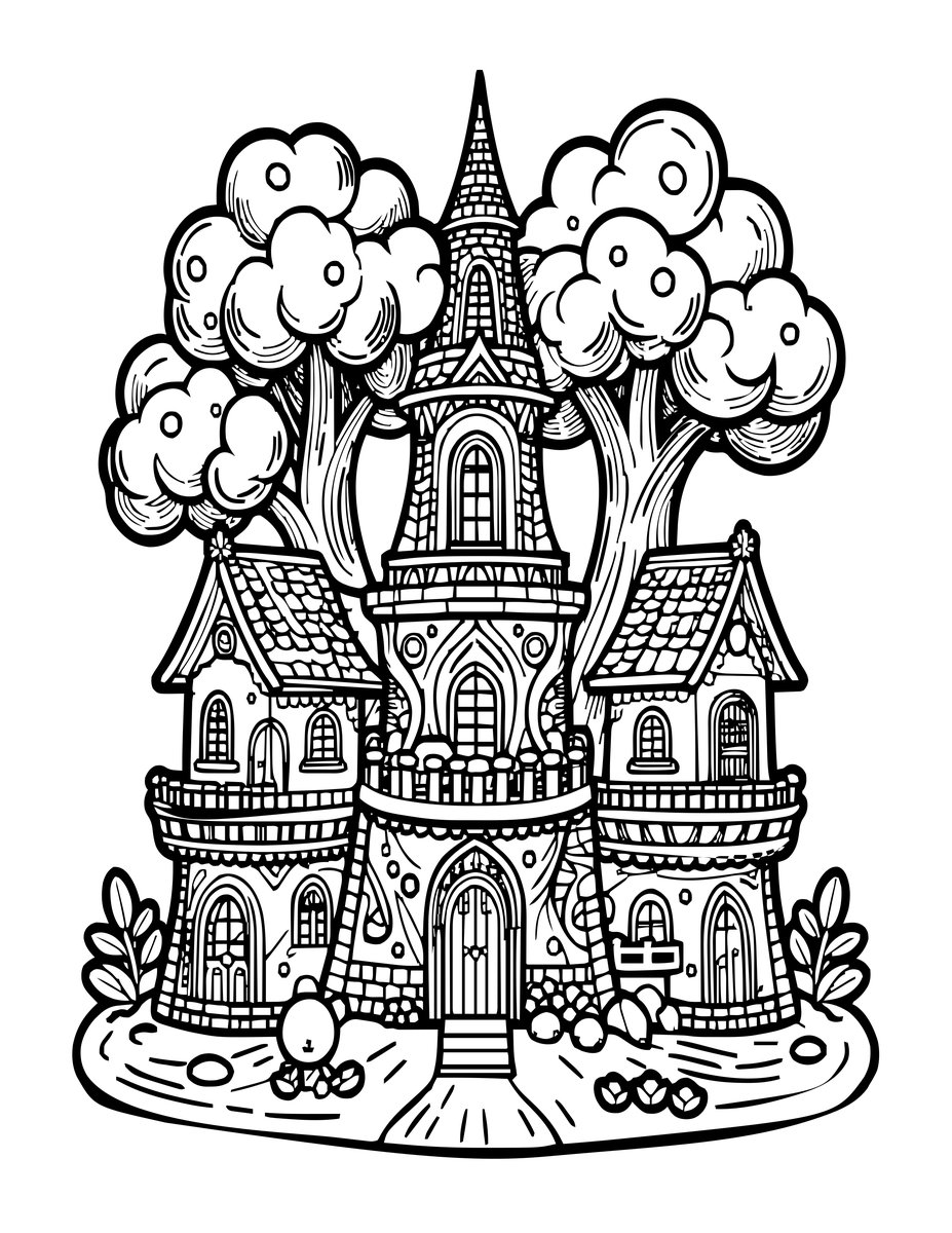 Elven Village - free printable coloring page