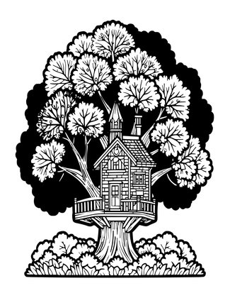 Autumn Treehouse - Free printable coloring page