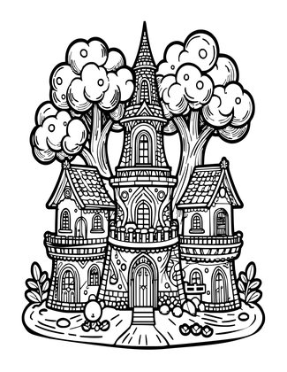 Elven Village - Free printable coloring page