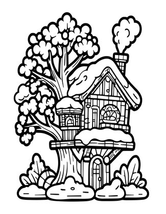 Winter Treehouse - Free printable coloring page