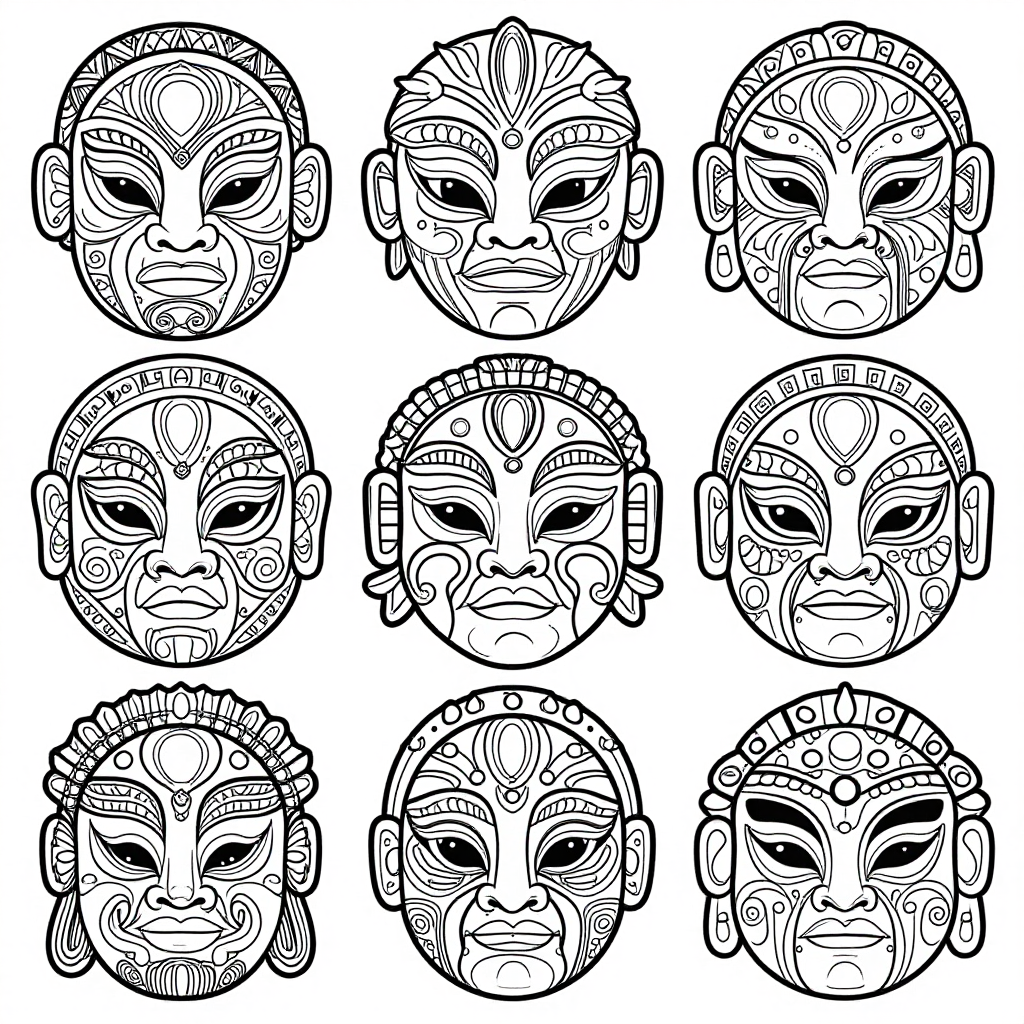 Tribal Masks coloring pages collection - 30 free printable pages