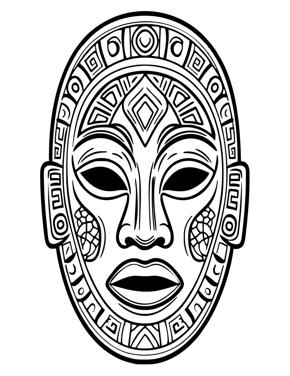 Ibibio Ekpo Mask - free printable coloring page