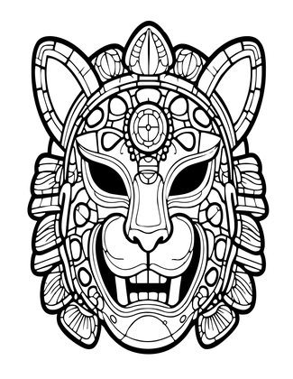 Aztec Jaguar Mask - Free printable coloring page