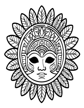 Aztec Sun Mask - Free printable coloring page