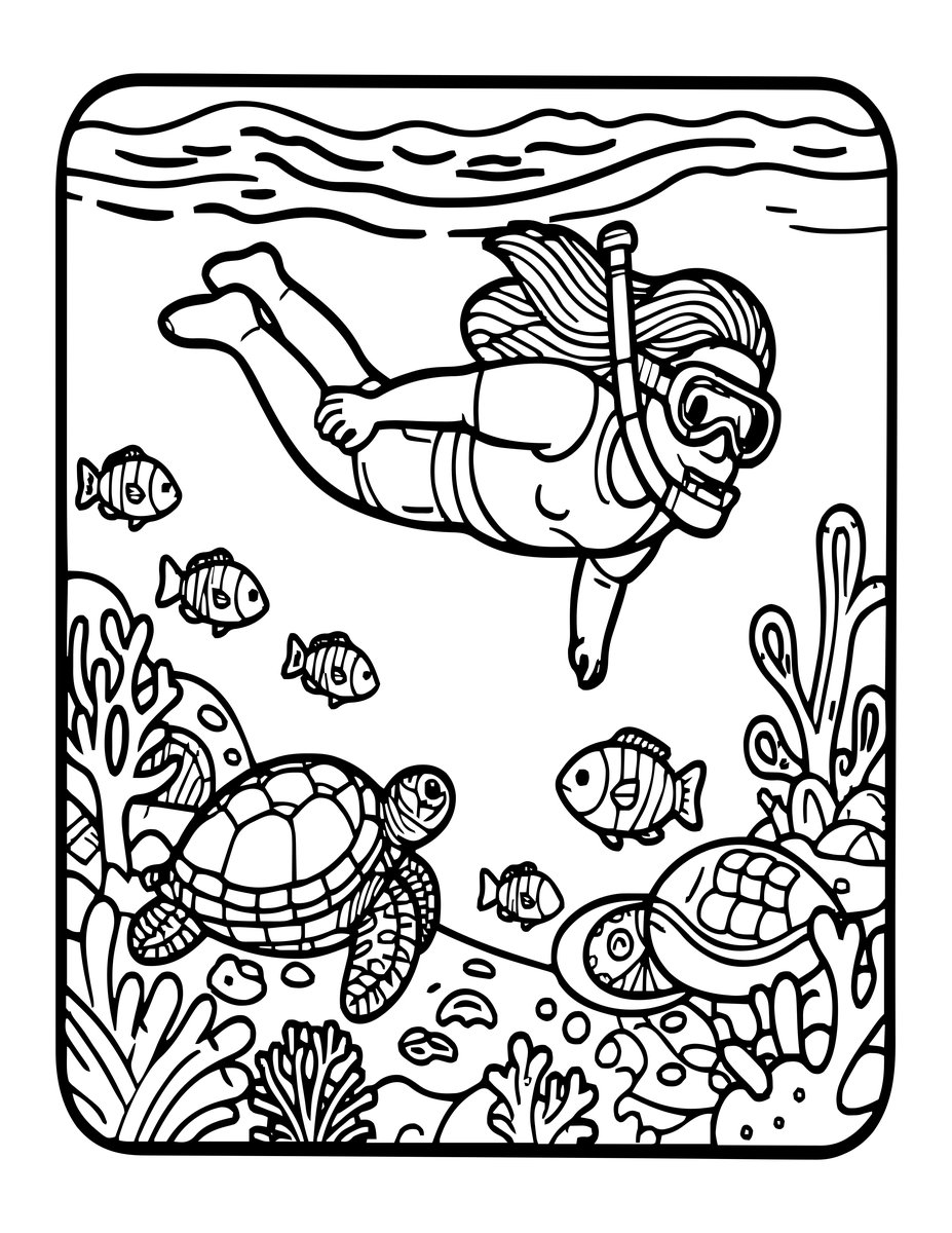 Underwater Snorkeling - free printable coloring page