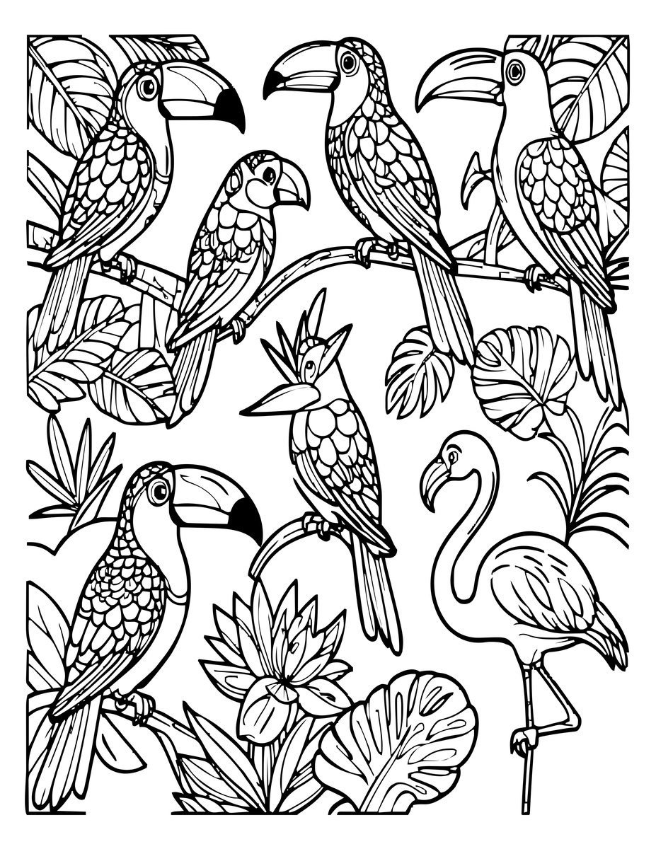Tropical Bird Collection - free printable coloring page