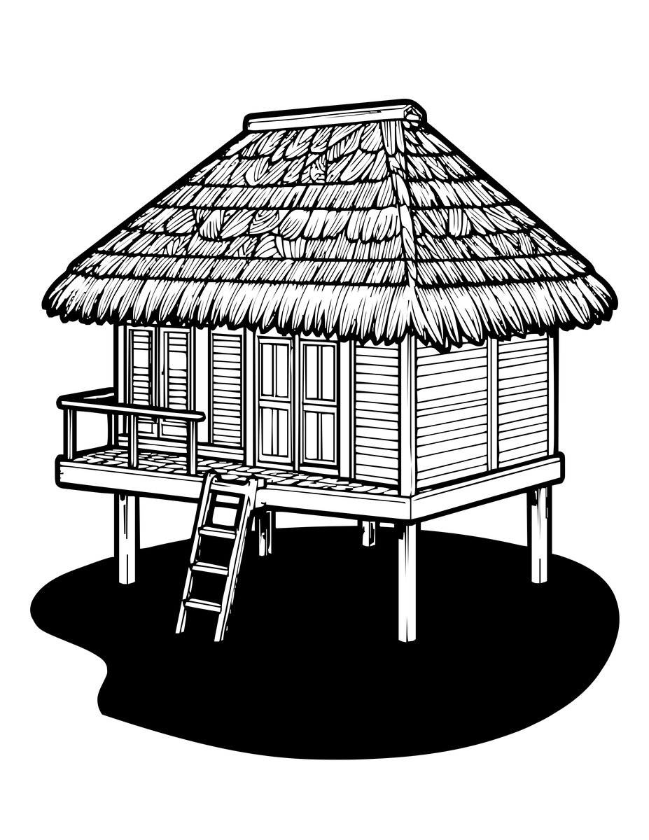 Beach Hut - free printable coloring page