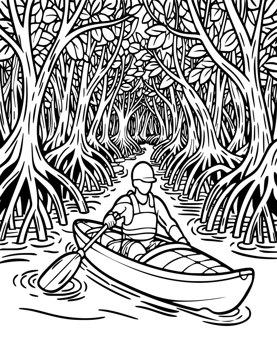 Mangrove Kayak - free printable coloring page