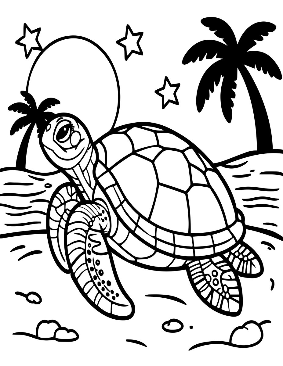 Sea Turtle Beach - free printable coloring page