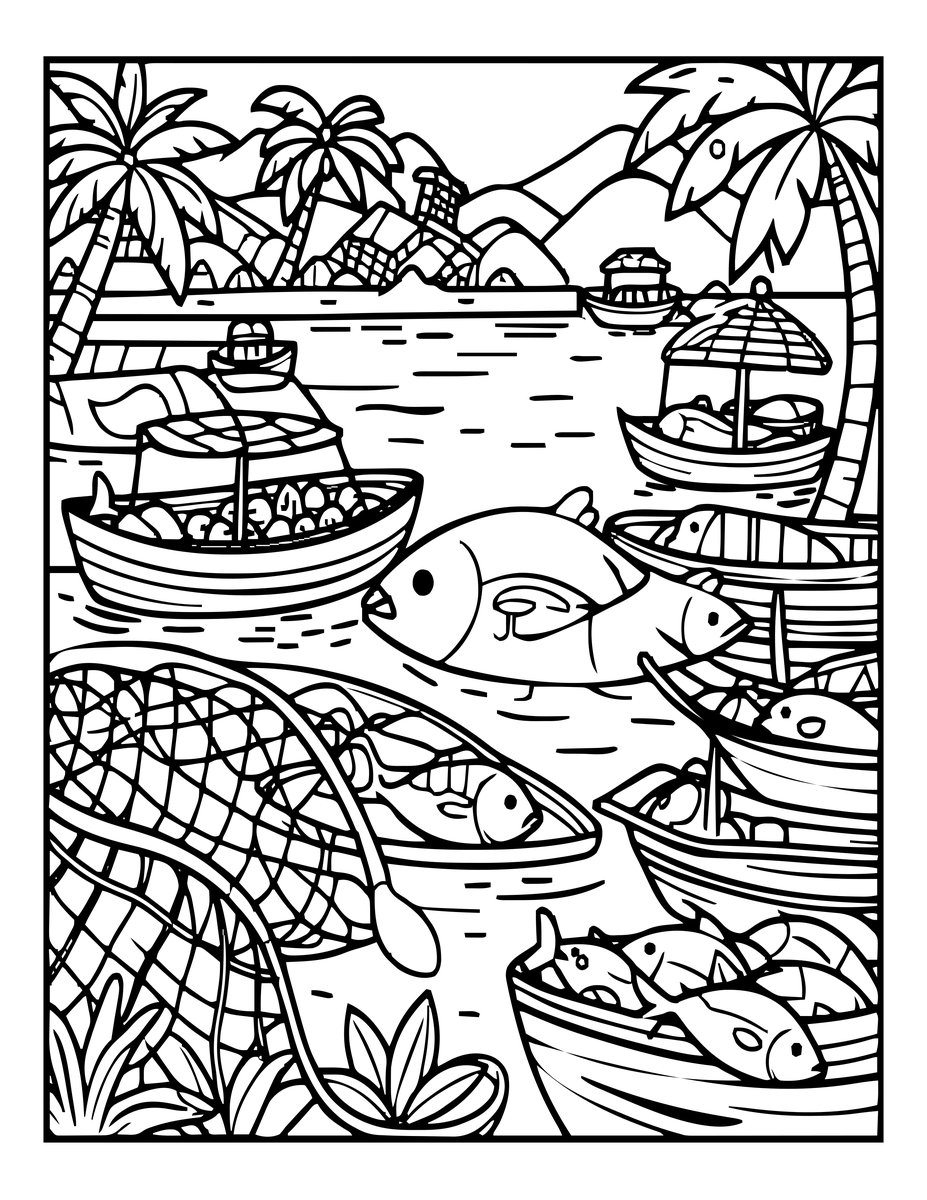 Tropical Fish Market - free printable coloring page