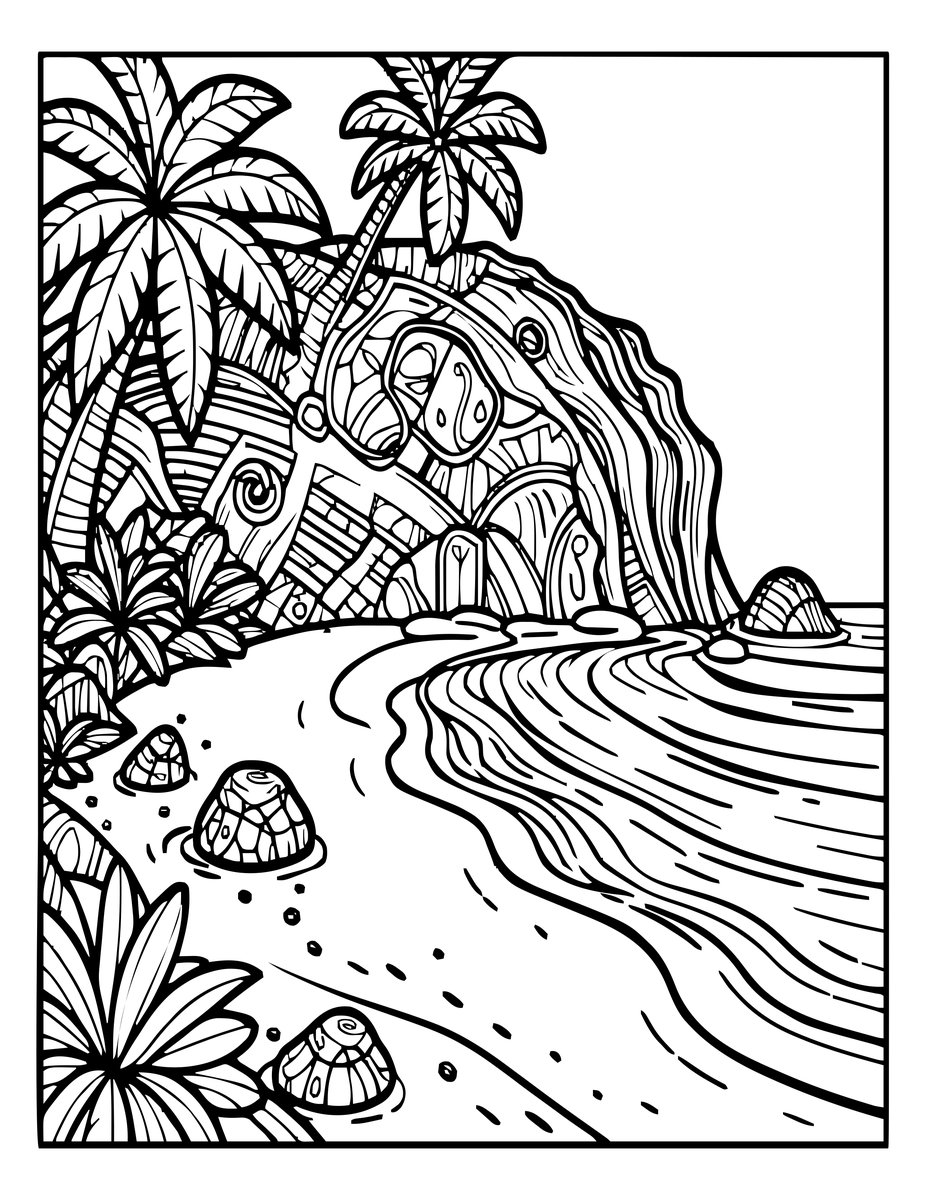 Volcanic Beach - free printable coloring page