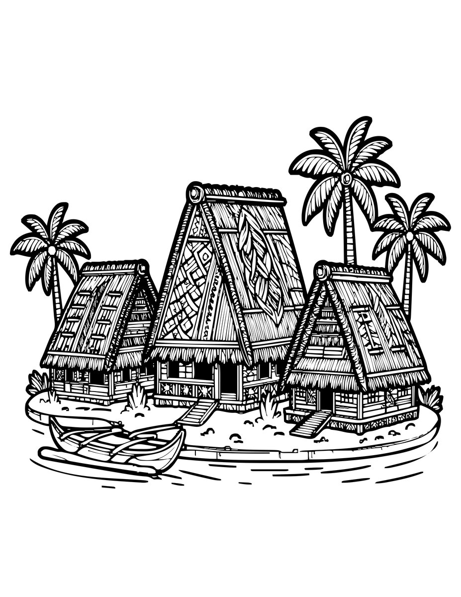 Island Village - free printable coloring page
