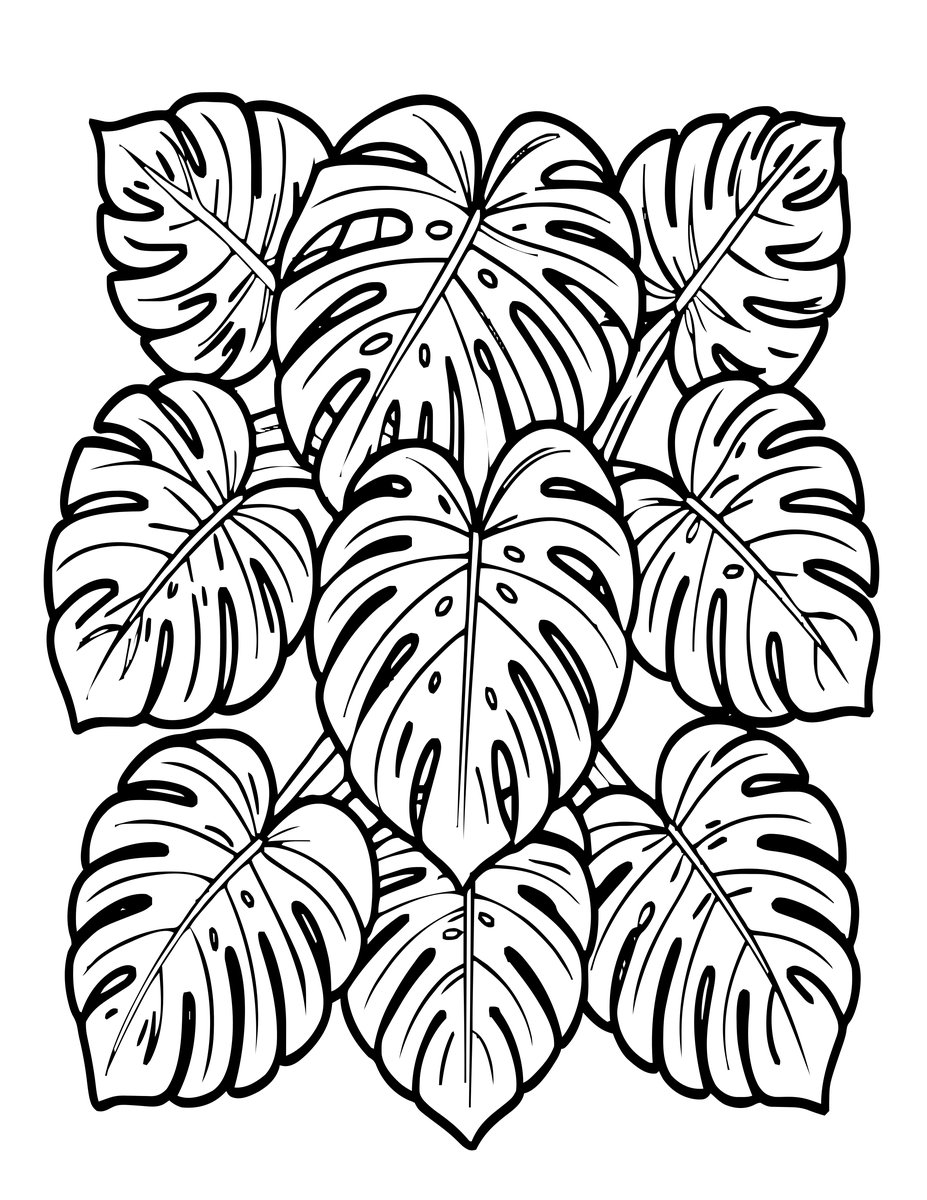 Monstera Garden - free printable coloring page