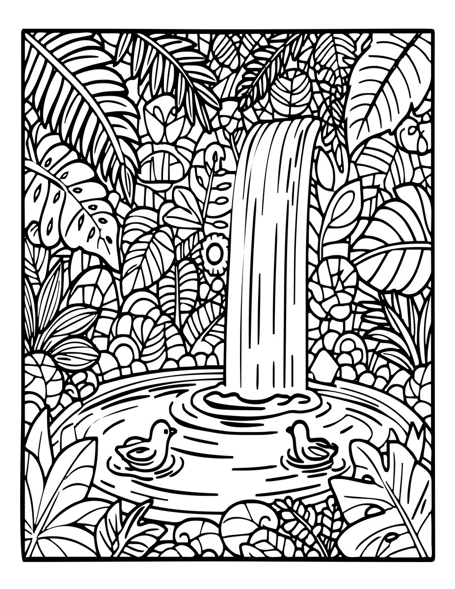 Jungle Waterhole - free printable coloring page