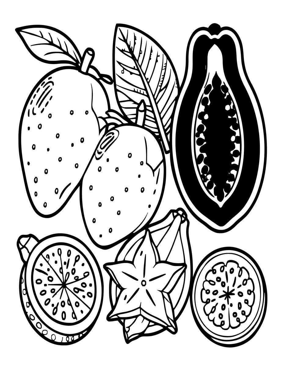 Tropical Fruit - free printable coloring page