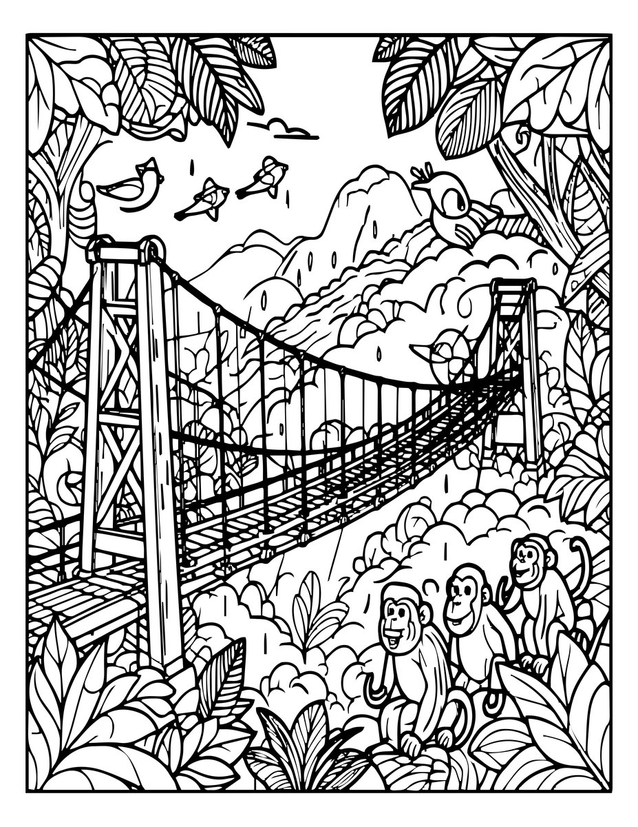 Rainforest Canopy Walk - free printable coloring page
