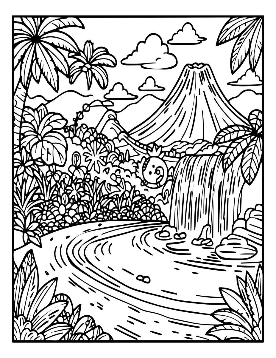 Paradise Panorama - free printable coloring page