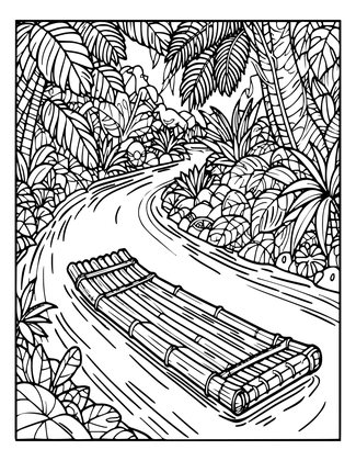 Bamboo Raft - Free printable coloring page