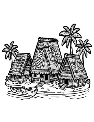 Island Village - Free printable coloring page