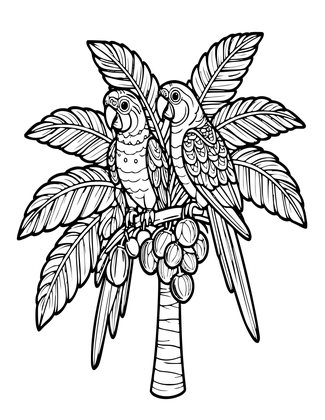 Parrot in Palms - Free printable coloring page