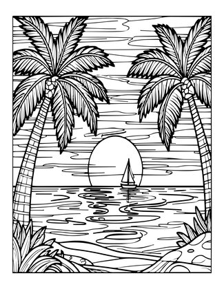 Tropical Sunset - Free printable coloring page