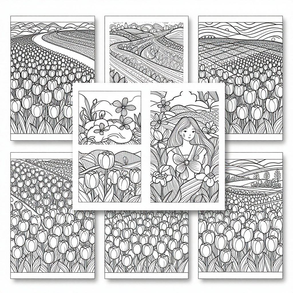 Tulip Fields coloring pages collection - 30 free printable pages