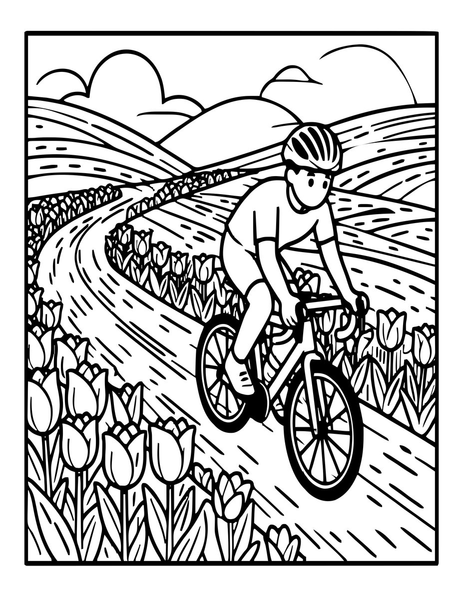 Tulip and Bicycle - free printable coloring page