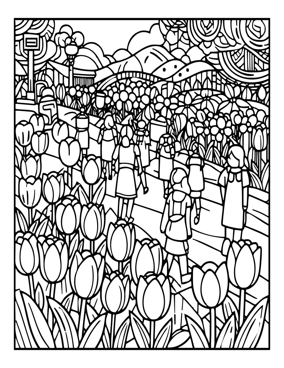 Tulip Festival - free printable coloring page