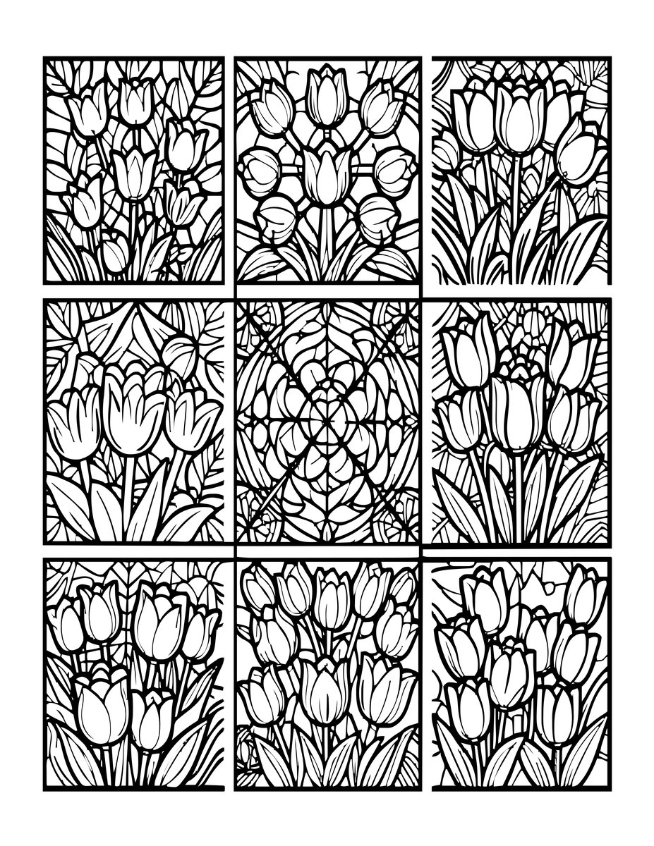 Tulip Field Aerial - free printable coloring page