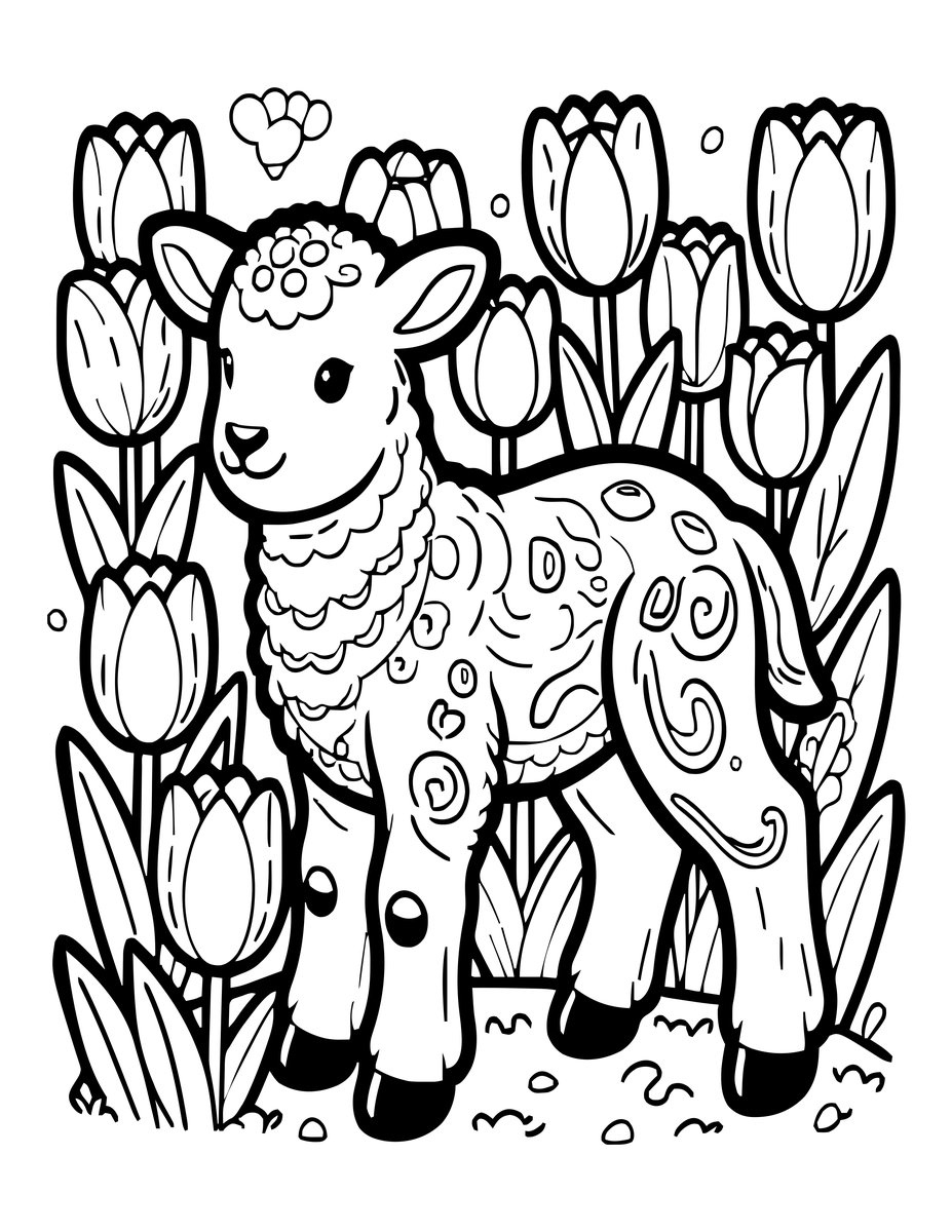 Tulip and Lamb - free printable coloring page