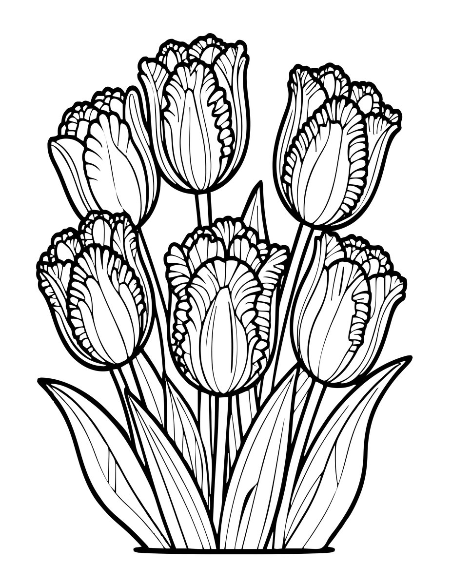 Parrot Tulips - free printable coloring page