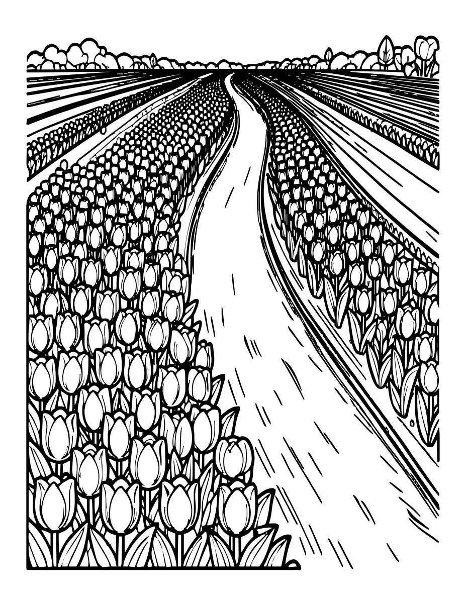 Tulip and Canal - free printable coloring page