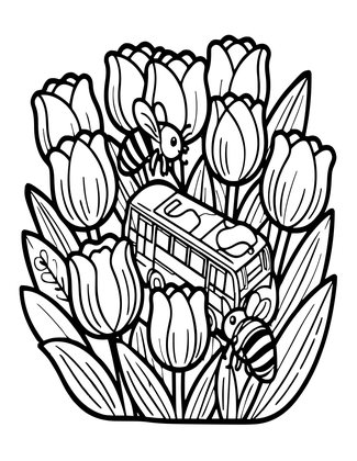 Tulip and Bees - Free printable coloring page