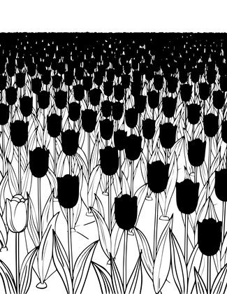 Red Tulip Field - Free printable coloring page