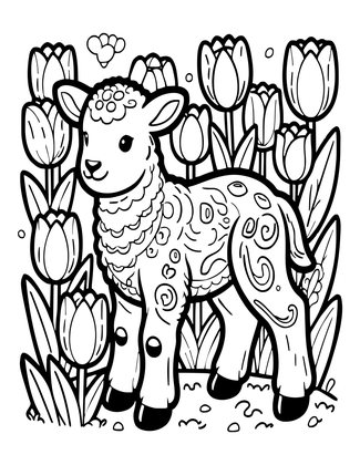 Tulip and Lamb - Free printable coloring page