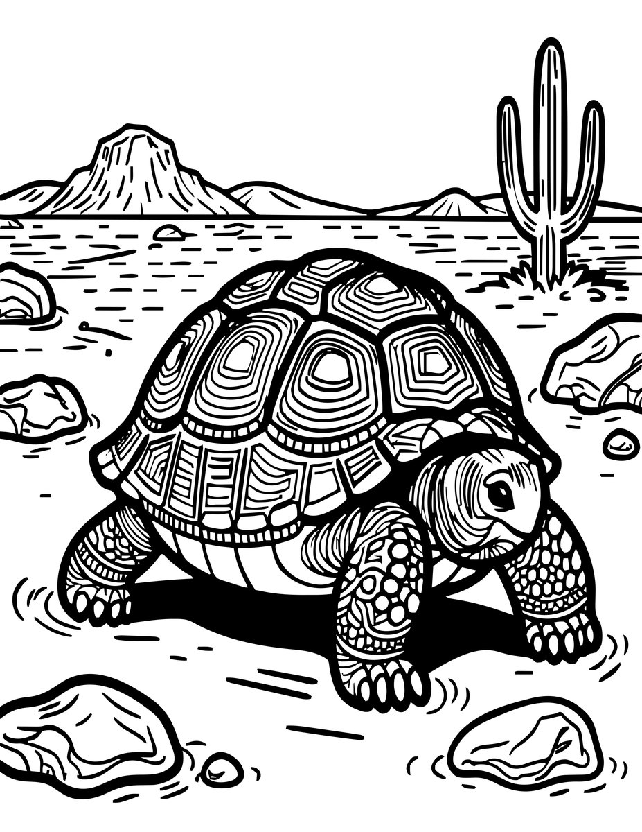 Tortoise in Desert - free printable coloring page