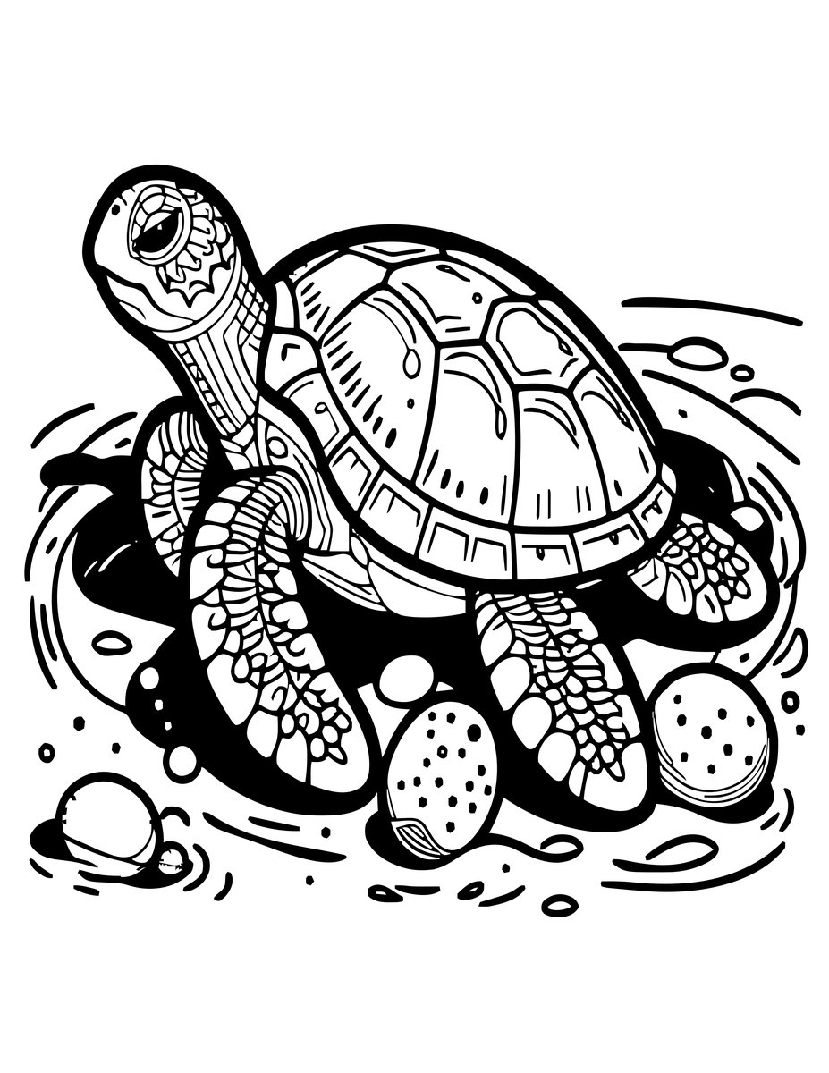 Turtle Mother and Eggs - free printable coloring page