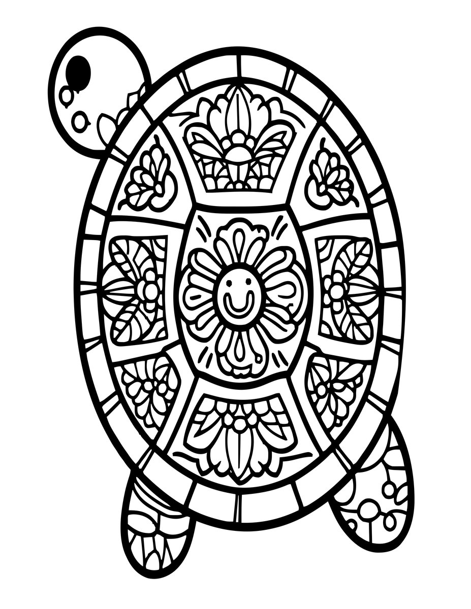 Turtle Floral - free printable coloring page