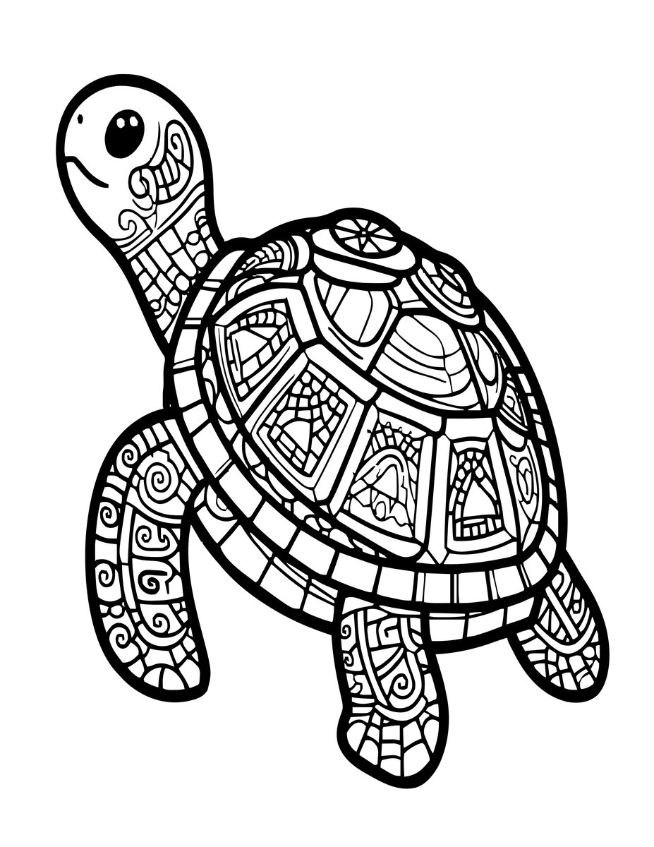Turtle Folk Art - free printable coloring page