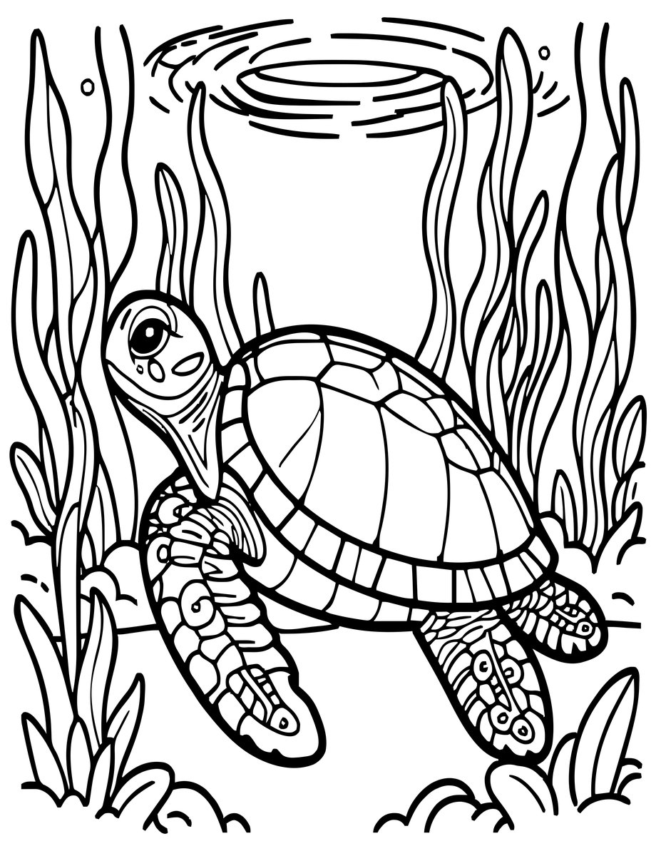 Turtle Underwater Journey - free printable coloring page