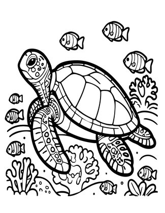 Turtle Coral Garden - Free printable coloring page