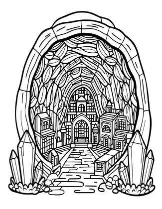 Crystal Cave City - Free printable coloring page