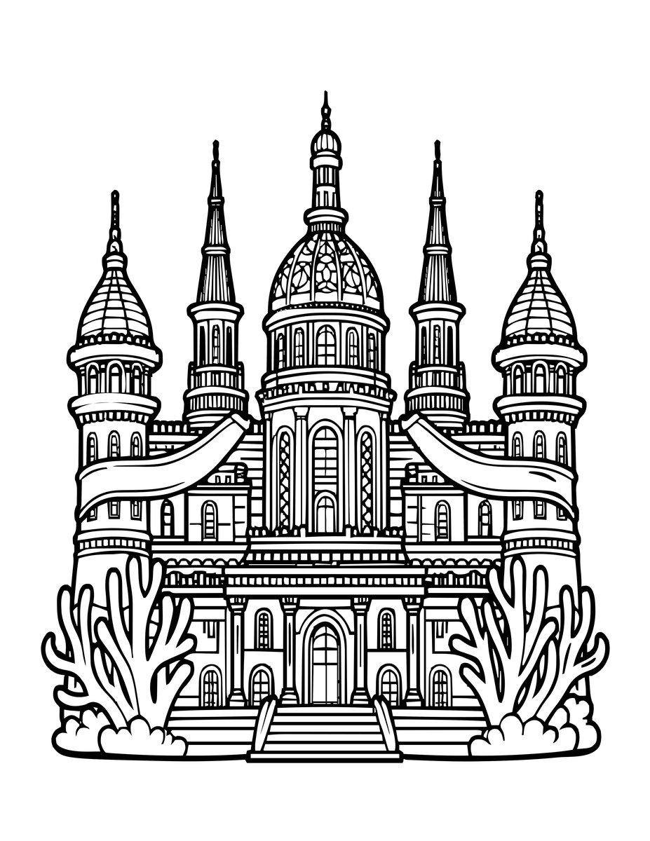 Mermaid Palace - free printable coloring page