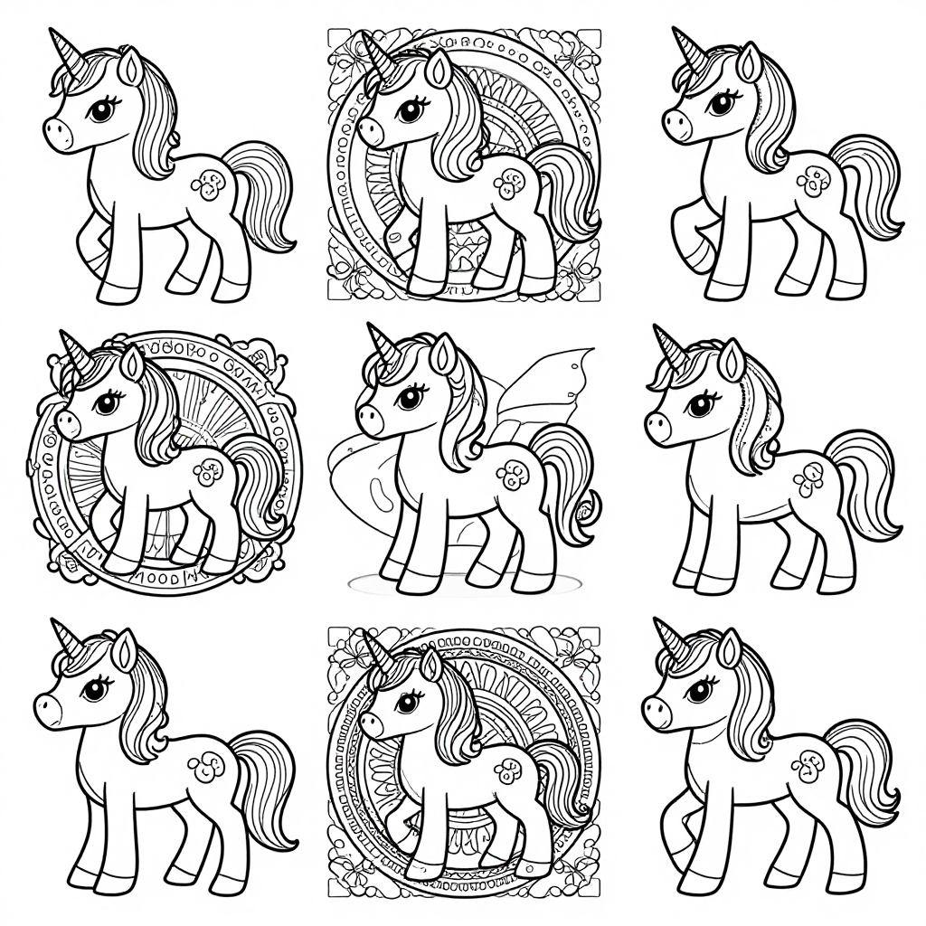 Unicorns coloring pages collection - 30 free printable pages